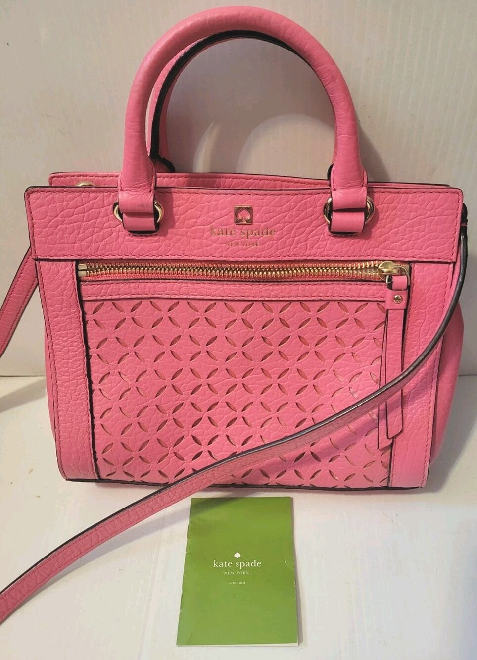 Kate Spade Perri Lane Romy Satchel Medium Pink Leather Laser Cut Preppy Luxury